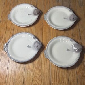 Vintage Waechtersbach West Germany Fish Plates Set of 4 White Gray Ceramic -READ